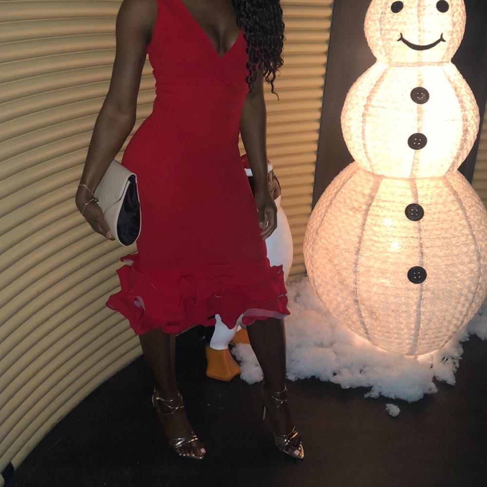 Red Ruffle Midi Dress